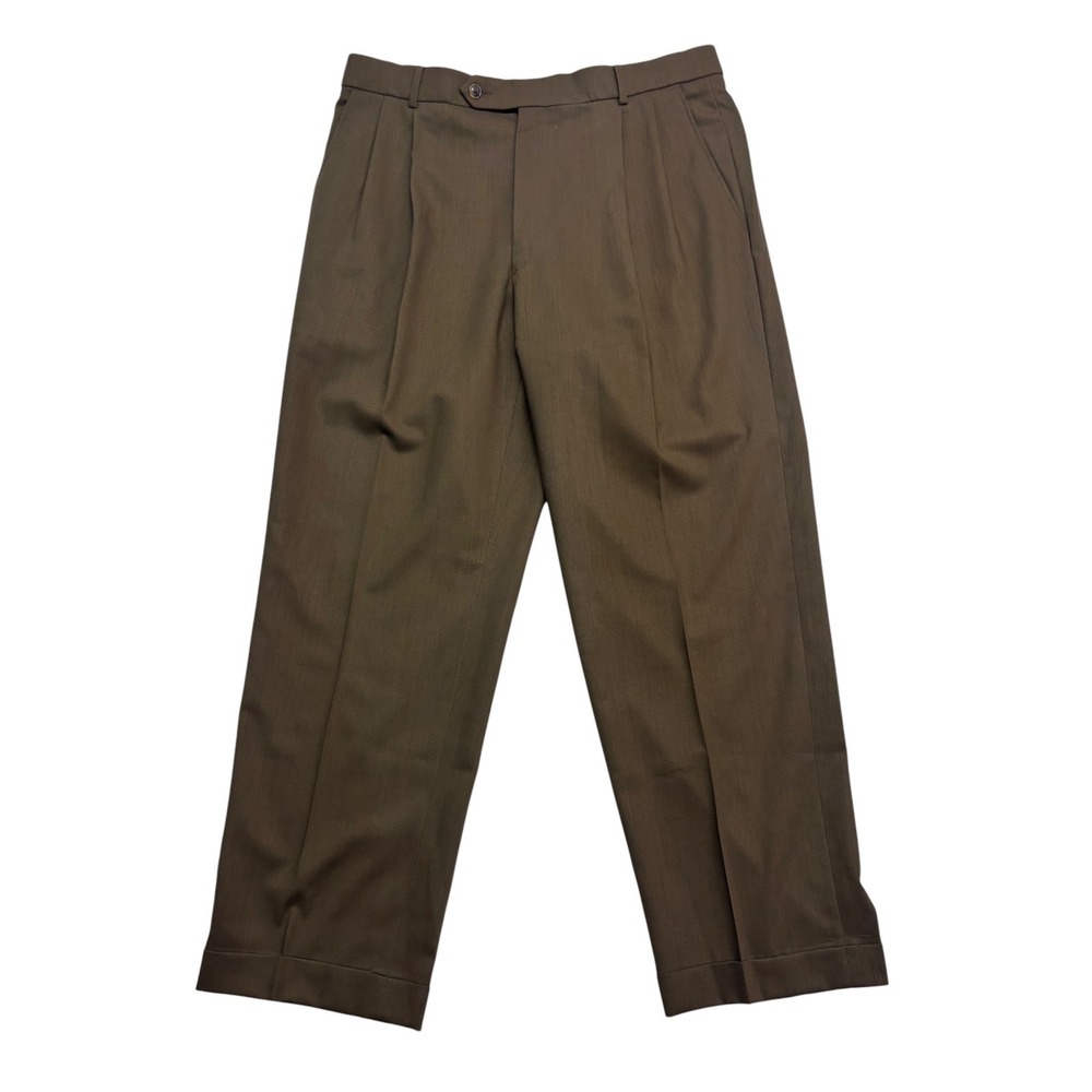 Ballin 36x31 Brown Super 120s Wool Dress Suit Pants Pleated High Waist Trousers